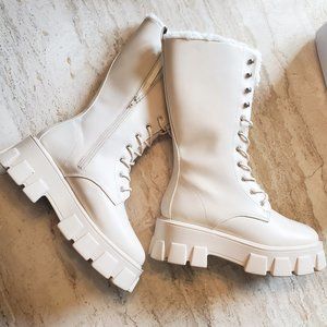 Faux Shearling Lined Chunky Biker Boots